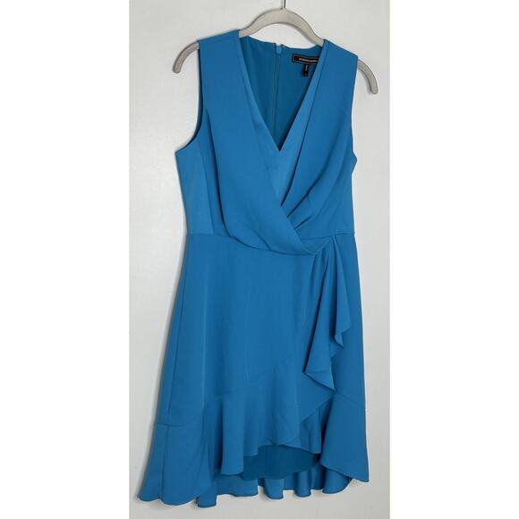 BCBGMAXAZRIA Women’s Aqua Blue Pleated Sleeveless Gathered Mini Dress Sz 6 - Picture 2 of 6
